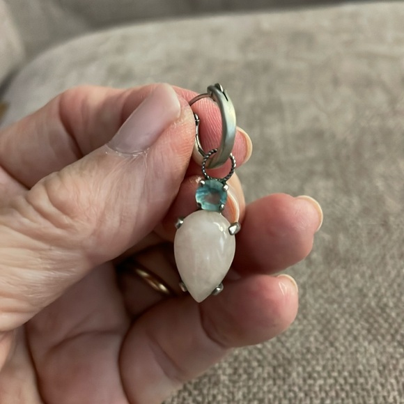 Brushed silver hoop earrings with multiple stone earring charms. - Picture 4 of 7